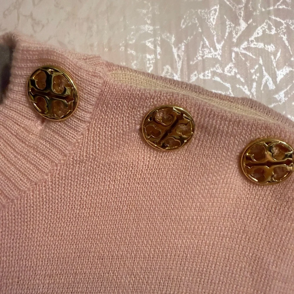 Tory Burch Kimberly merino wool sweater featuring embellished flare cuffs.  S/P